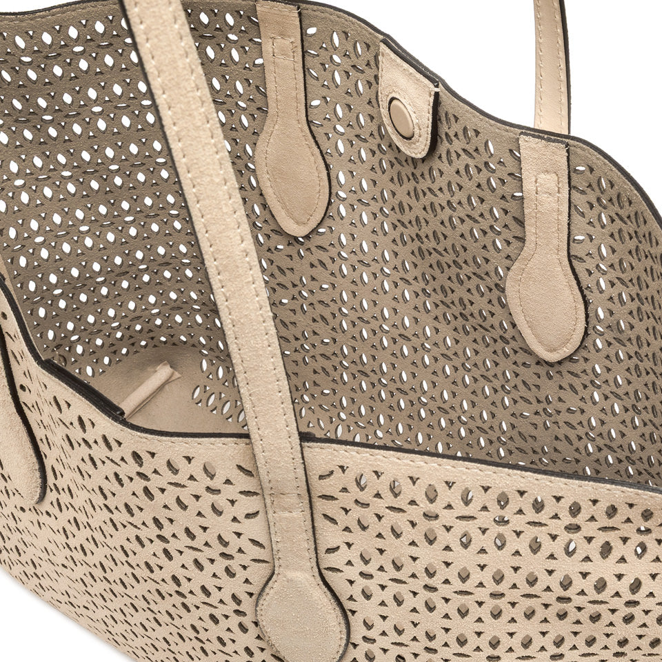 MASHUP SUEDE LASER CUT TOTE BAG NUDE