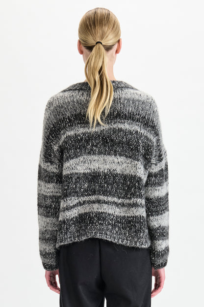 STRIPE MELANGE CARDI . ANTHRACITE