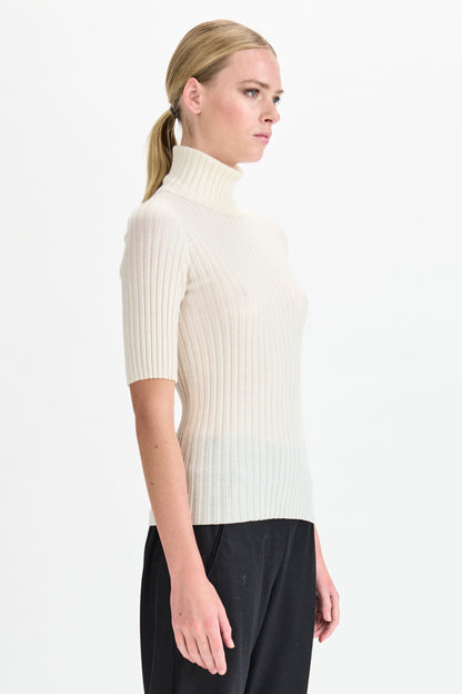 RIBBED KNIT SS TEE CHALK