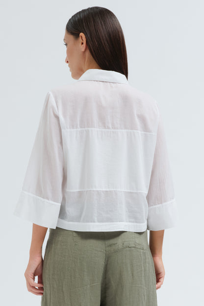 STRETCH POPLIN PANELLED SHIRT IN WHITE