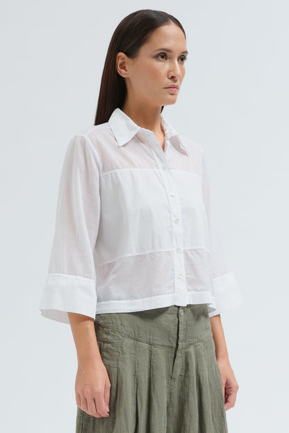 STRETCH POPLIN PANELLED SHIRT IN WHITE