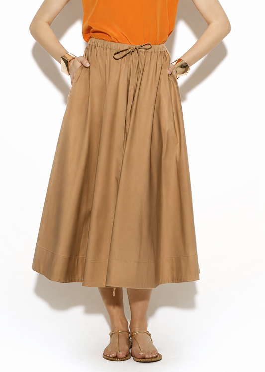CRIDA Milano Locorotondo Skirt in Cappuccino stretch cotton satin