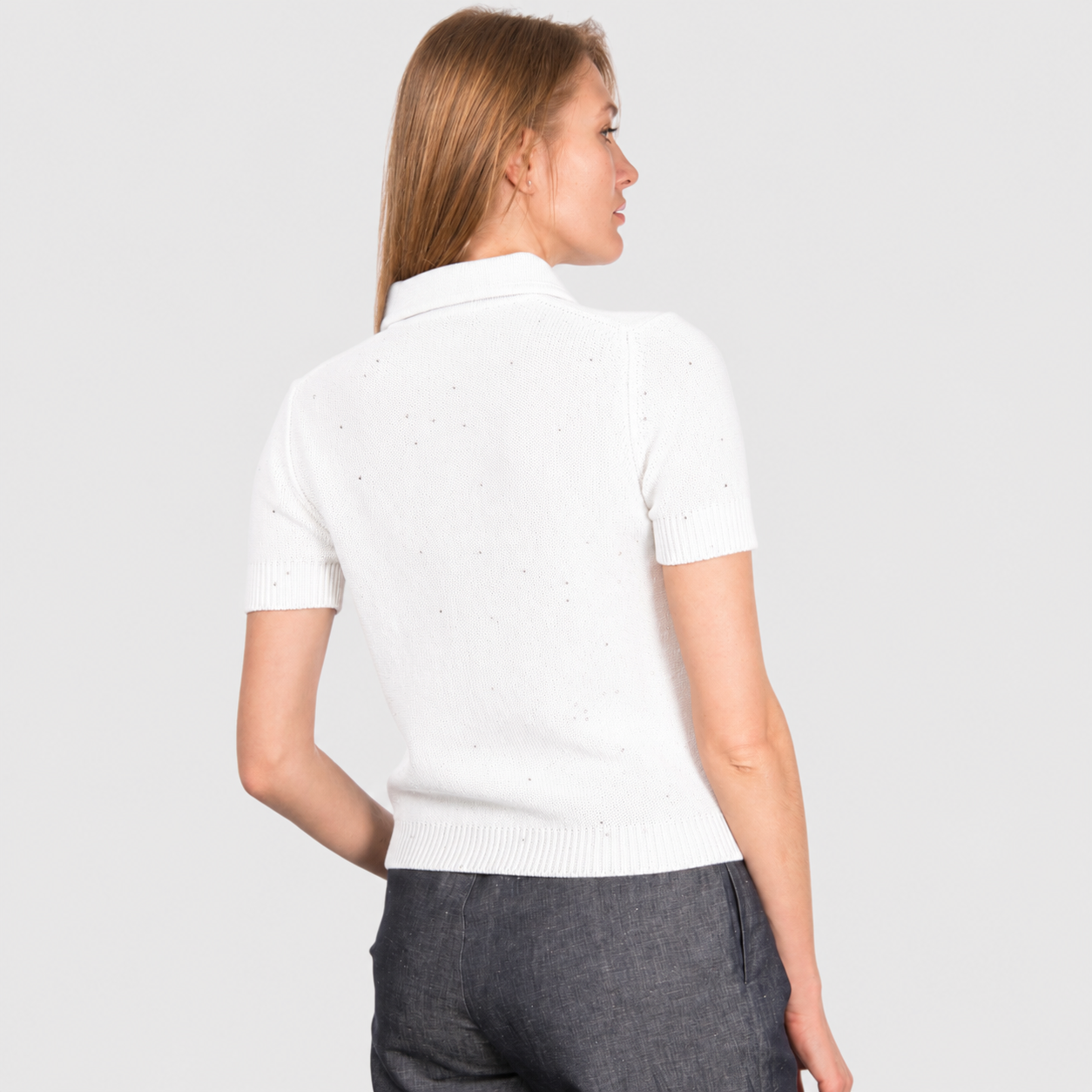 SEQUIN POLO KNIT IN OFF WHITE