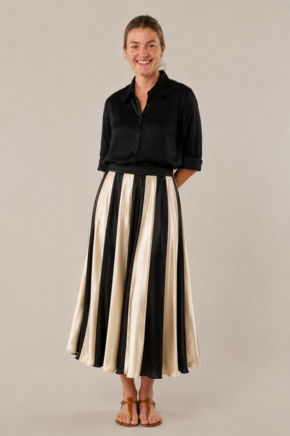 La Prestic Ouiston Roma silk skirt in black and ecru stripe