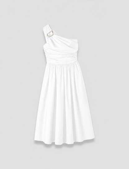 ROS ONE SHOULDER DRESS W MIDI SKIRT WHITE