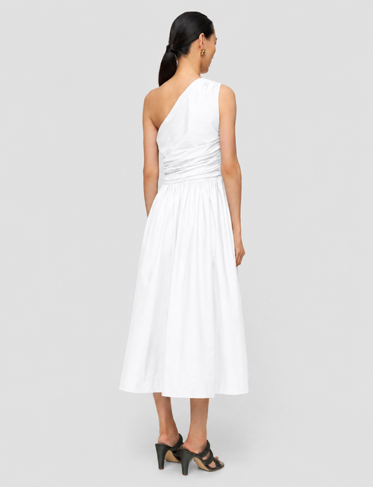 ROS ONE SHOULDER DRESS W MIDI SKIRT WHITE