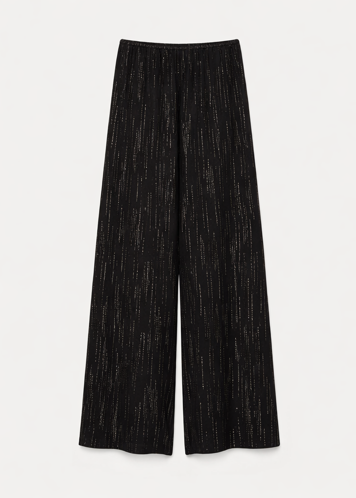 Black wide-leg pants on a light gray background