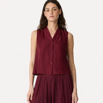 HABOTAI SILK V-NECK TOP