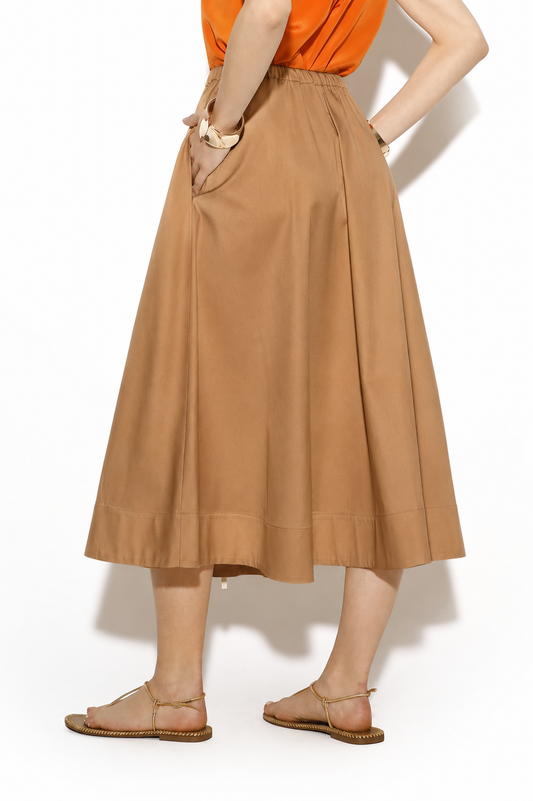 CRIDA Milano Locorotondo Skirt in Cappuccino stretch cotton satin