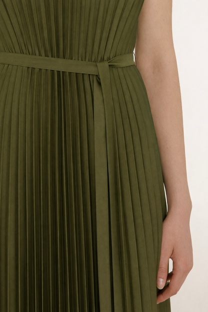 VOLTA DRESS KNIT WEAVE PLISSE PALM LEAF