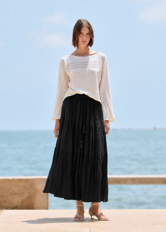 BOATNECK RAGLEN SLEEVE KNITTED SWEATER IN ECRU