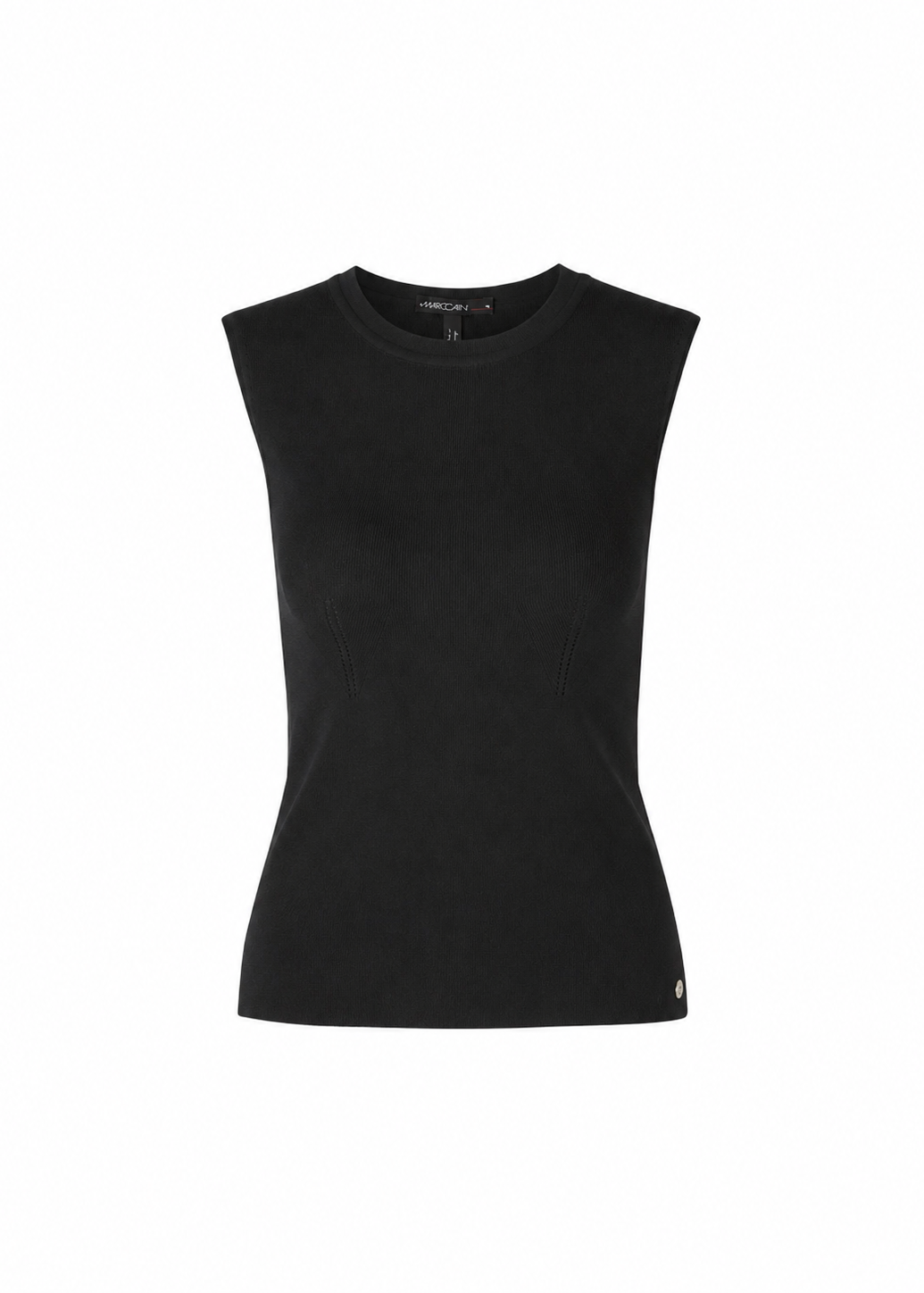 Black sleeveless top on a white background