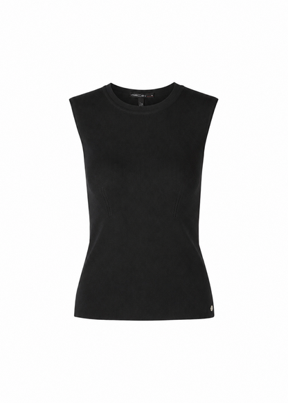 Black sleeveless top on a white background