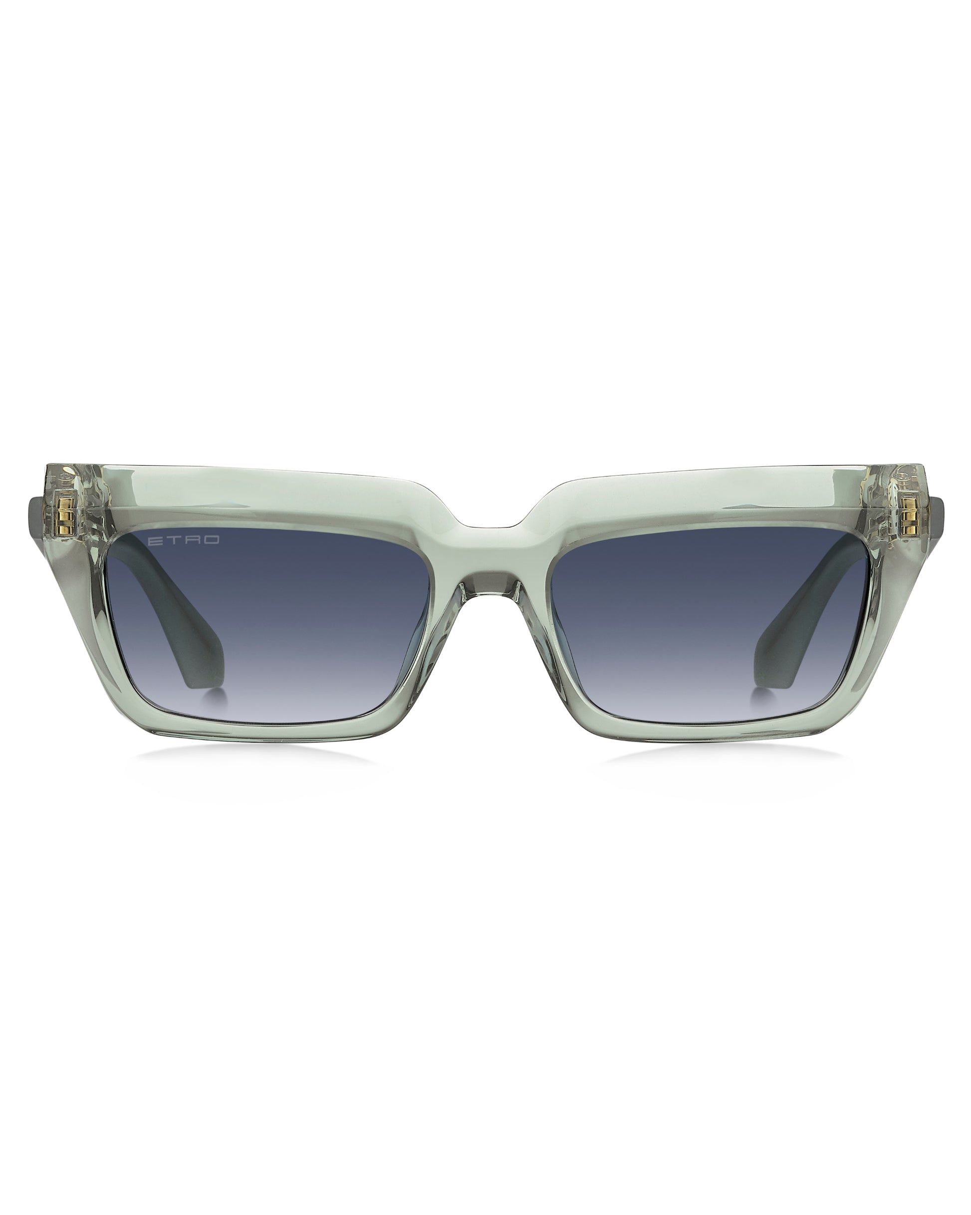 Sunglasses with a transparent frame and gradient lenses on a white background