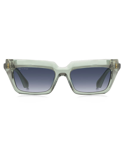 Sunglasses with a transparent frame and gradient lenses on a white background