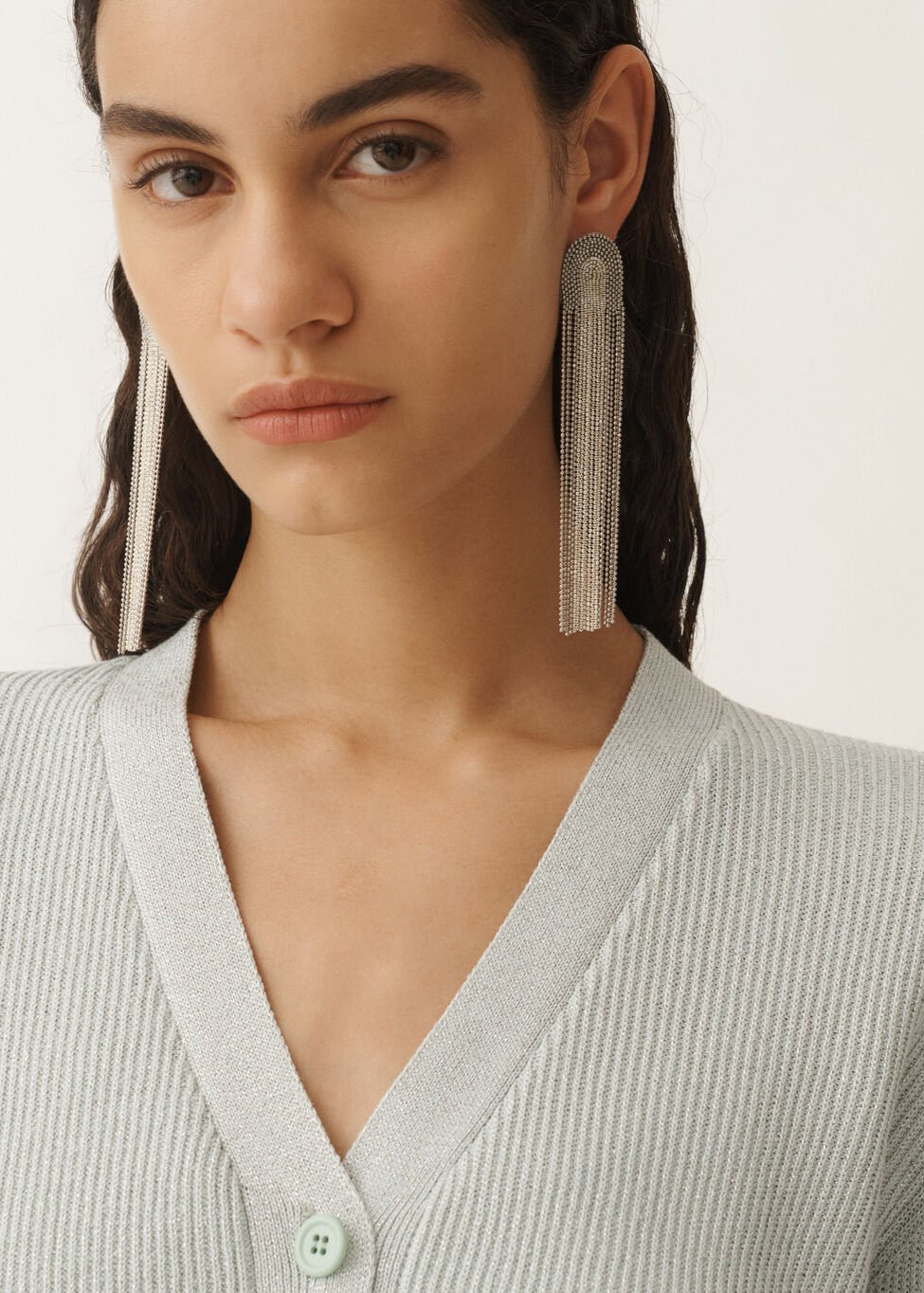 DIAMOND CHAIN FRINGE ARC EARRINGS - SLIVER