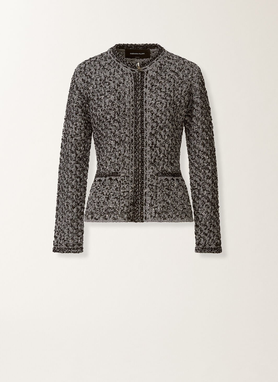 DARK BLUE SEQUIN TWEED JACKET W DENIM EFFECT