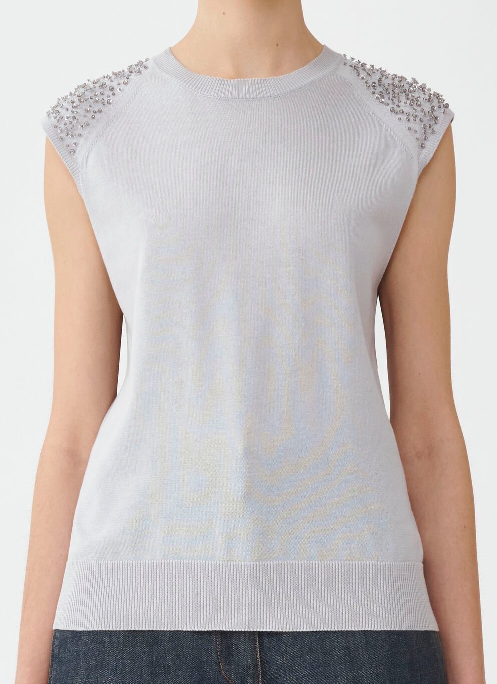 SLEEVELESS KNIT TOP W SEQUIN & BEADED INSET