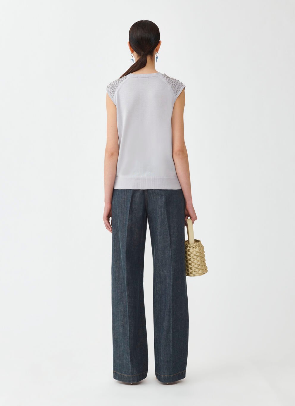 SLEEVELESS KNIT TOP W SEQUIN & BEADED INSET