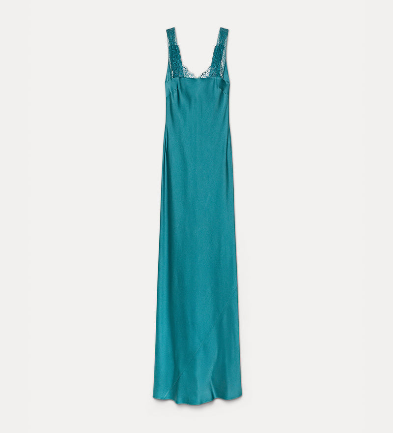 ENVERS SATIN LACE LONG DRESS JADE