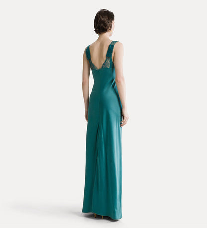 ENVERS SATIN LACE LONG DRESS JADE