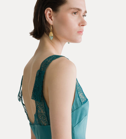 ENVERS SATIN LACE LONG DRESS JADE