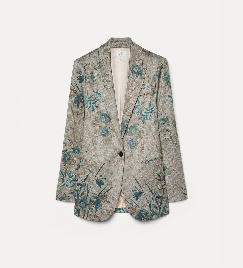 "Le Bambou Secret" Print Chevron Blazer Jade by Forte Forte - view 5