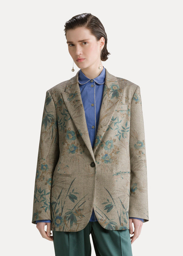 "Le Bambou Secret" Print Chevron Blazer Jade by Forte Forte - view 1