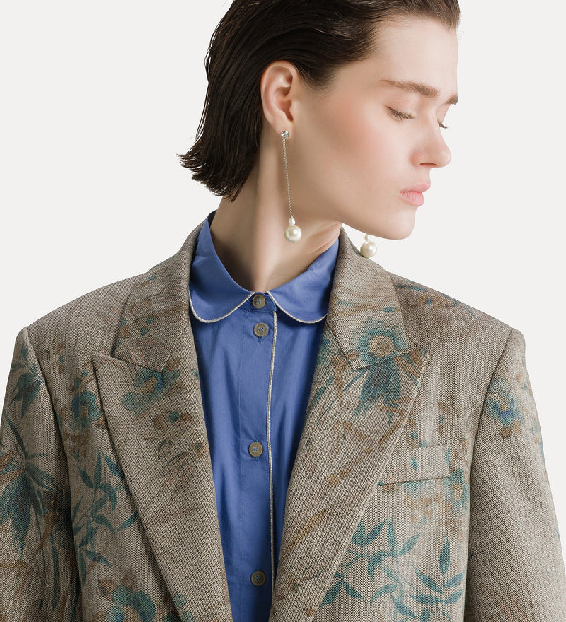 "Le Bambou Secret" Print Chevron Blazer Jade by Forte Forte - view 3