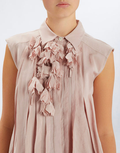 DOODLE S/L SHIRT W CASCADING FLORAL APPLIQUE