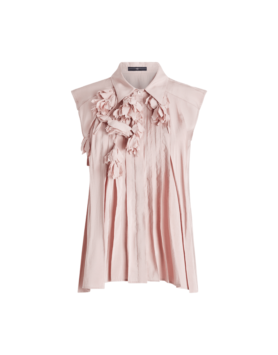 DOODLE S/L SHIRT W CASCADING FLORAL APPLIQUE