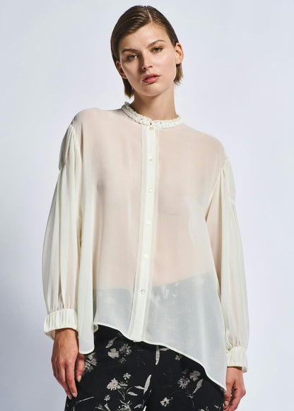 JASMINE SHEER SILK BLOUSE W RUCHING