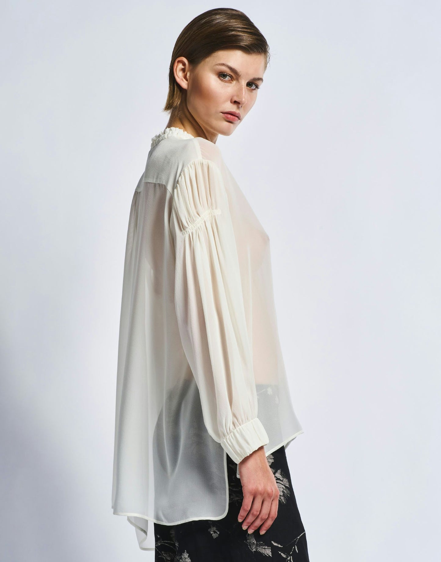 JASMINE SHEER SILK BLOUSE W RUCHING