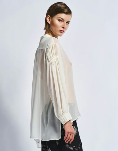 JASMINE SHEER SILK BLOUSE W RUCHING