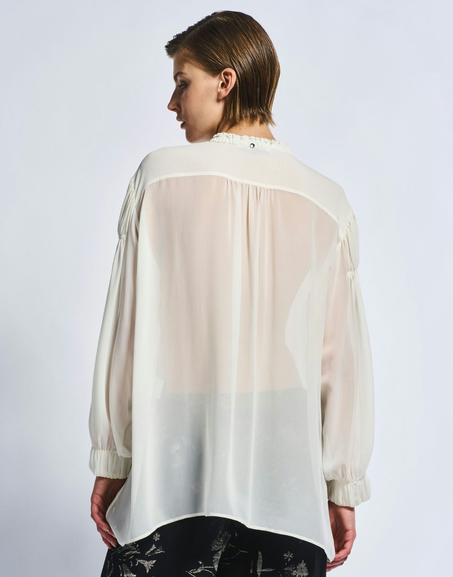JASMINE SHEER SILK BLOUSE W RUCHING