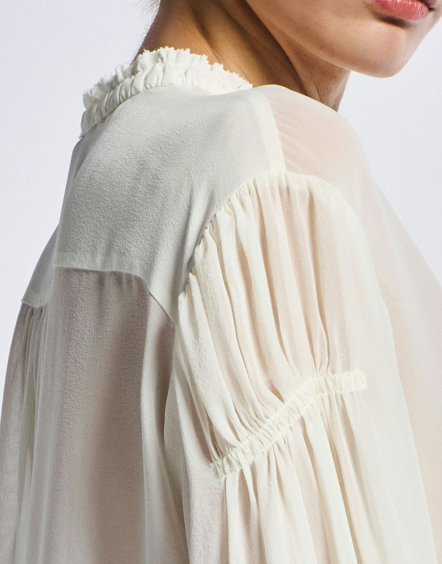 JASMINE SHEER SILK BLOUSE W RUCHING