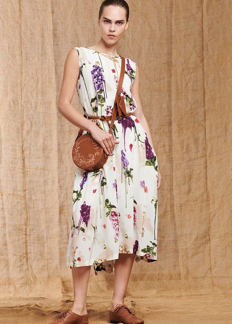 DAPPLED LIGHT FLOWING SLEEVELESS DRESS IN FLORAL PRINTED SILK