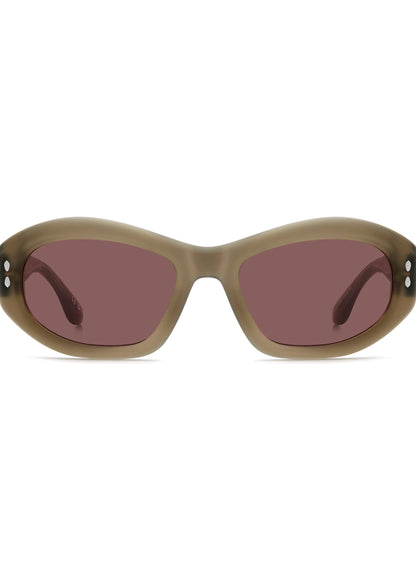 Sunglasses with a brown frame and dark lenses on a white background