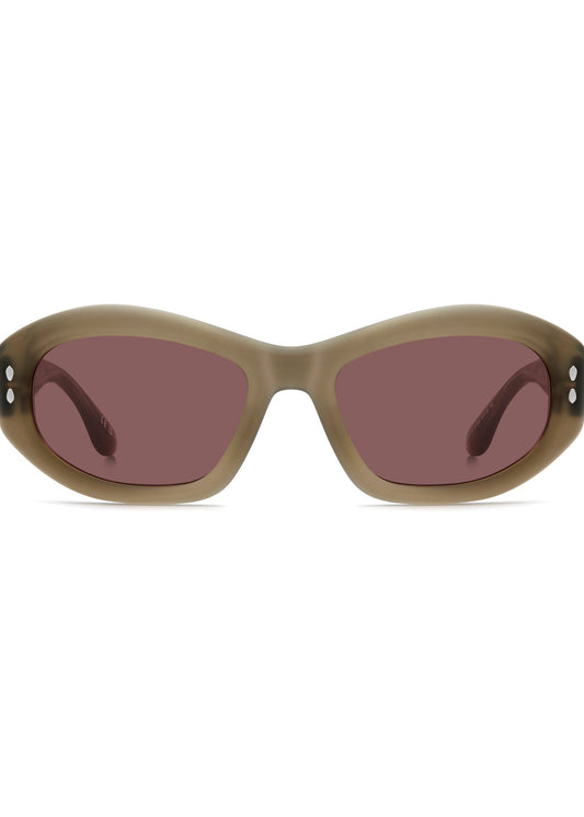 Sunglasses with a brown frame and dark lenses on a white background