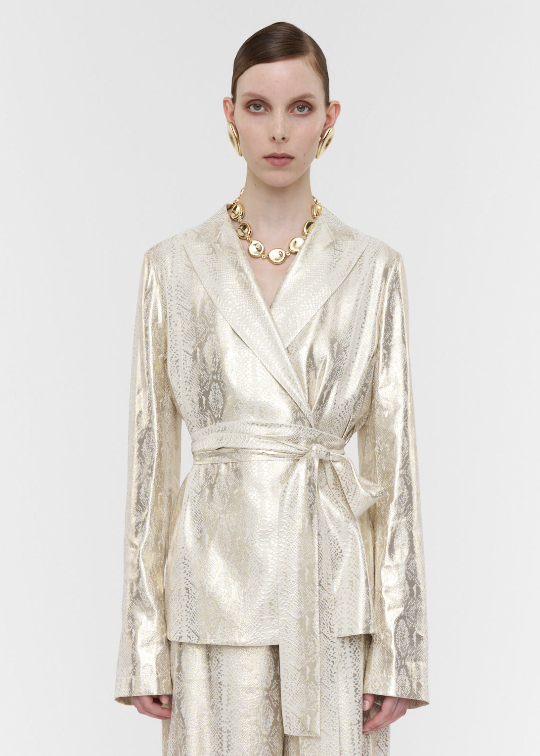 Asher Jacket In Silk Python Lamé Champagne by JOSEPH - view 1