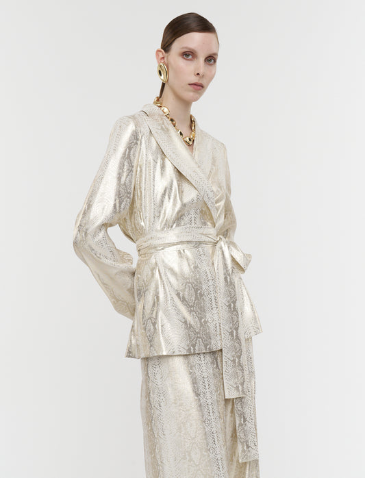 Asher Jacket In Silk Python Lamé Champagne by JOSEPH - view 2