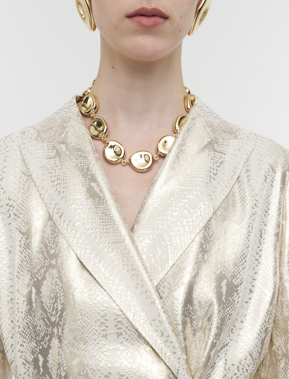 Asher Jacket In Silk Python Lamé Champagne by JOSEPH - view 3