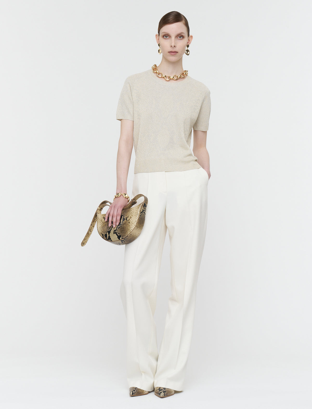 Char Top In Lurex Python Knit Champagne by JOSEPH - view 2