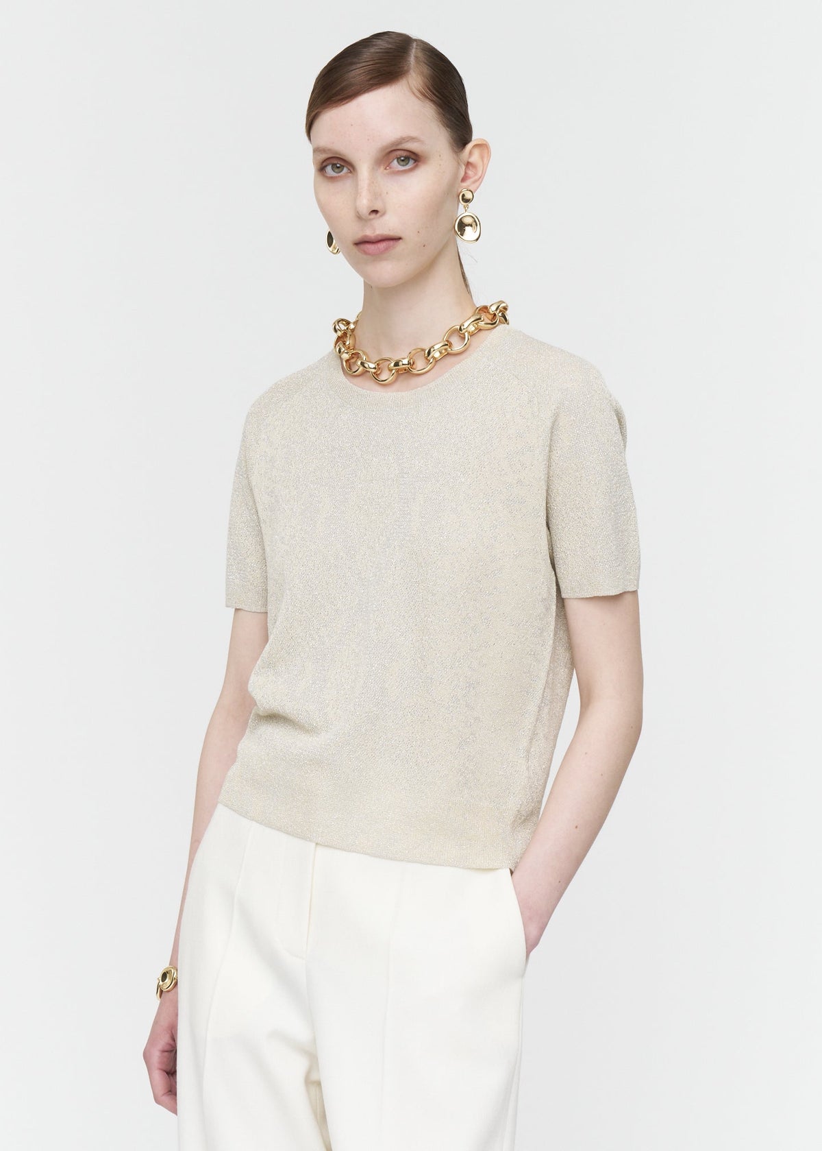 Char Top In Lurex Python Knit Champagne by JOSEPH - view 1