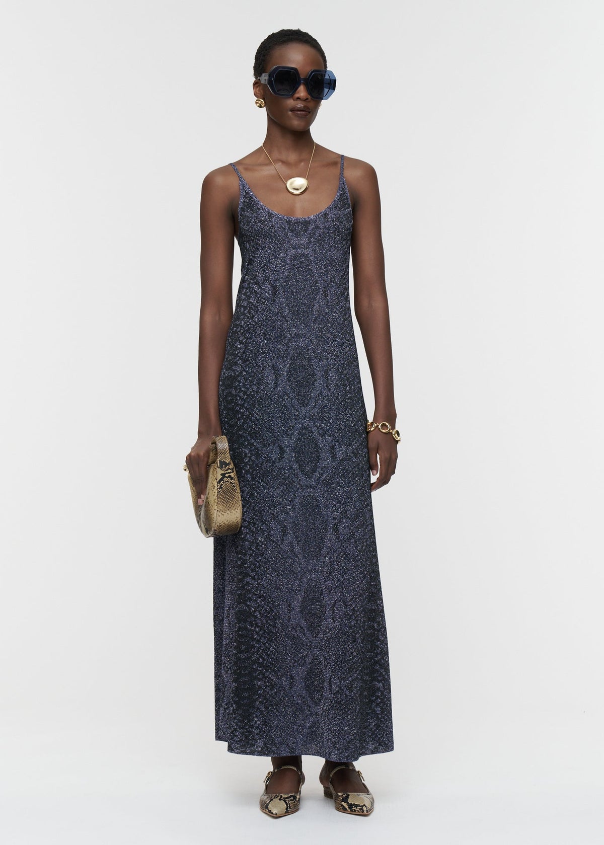 Mary Dress In Lurex Python Knit Prussian by JOSEPH - view 1