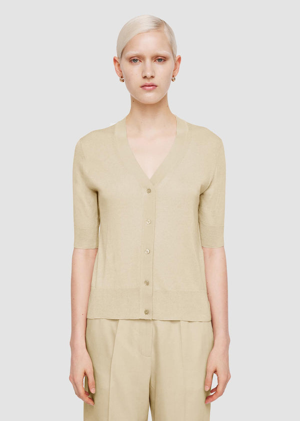 SUPERFINE SILK & COTTON CARDIGAN QUAIL
