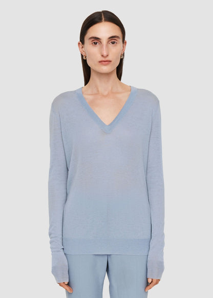 CASHAIR V-NECK JUMPER FADED SKY