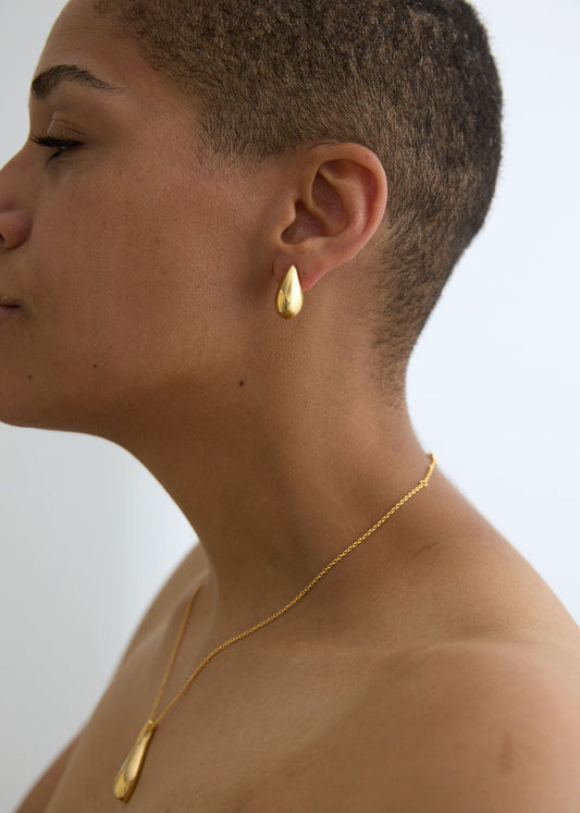 GOLD SMALL HOLLOW FORM TEAR DROP STUDS