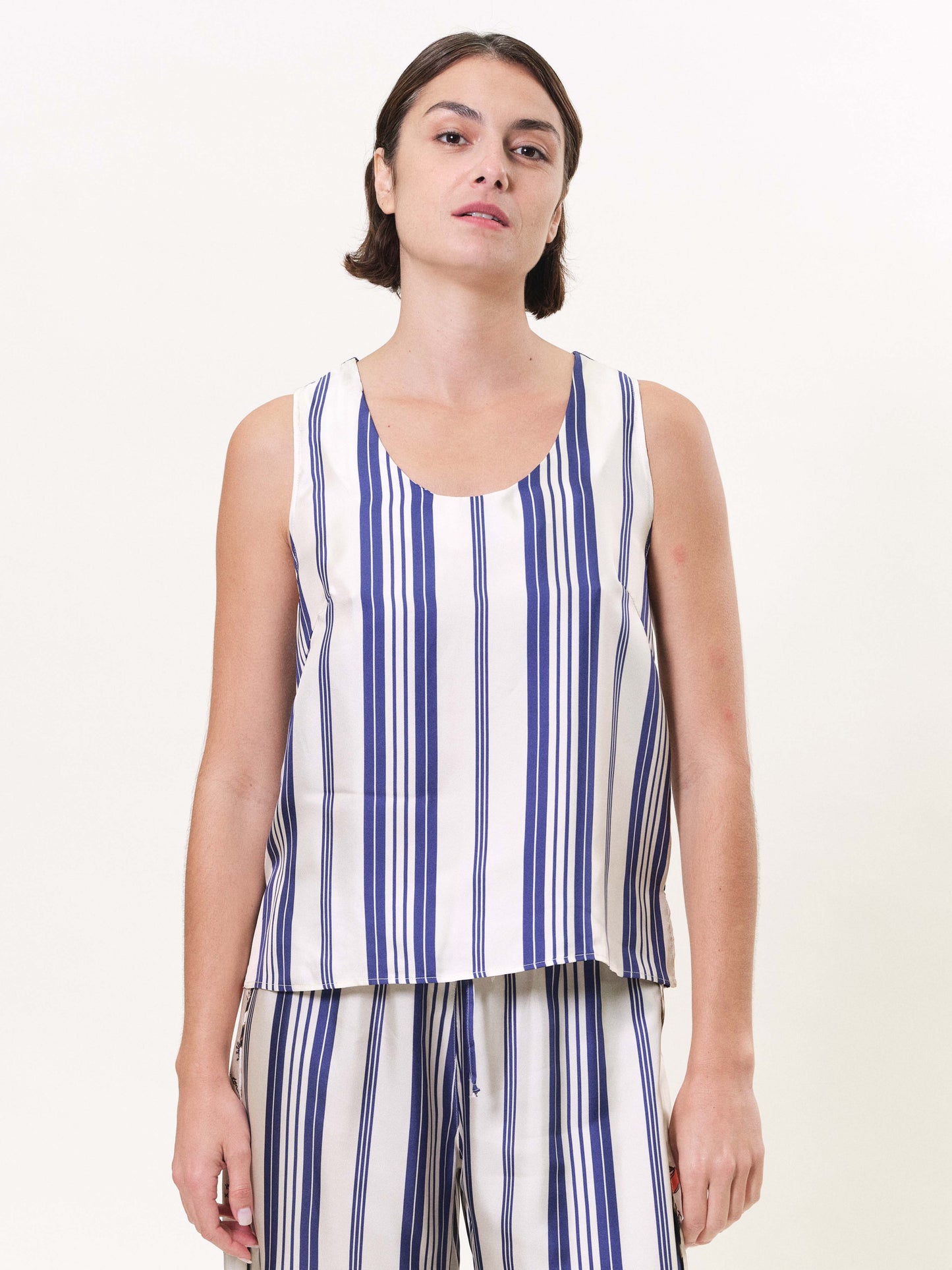 DIERDRE SILK TWILL & JERSEY TANK TOP