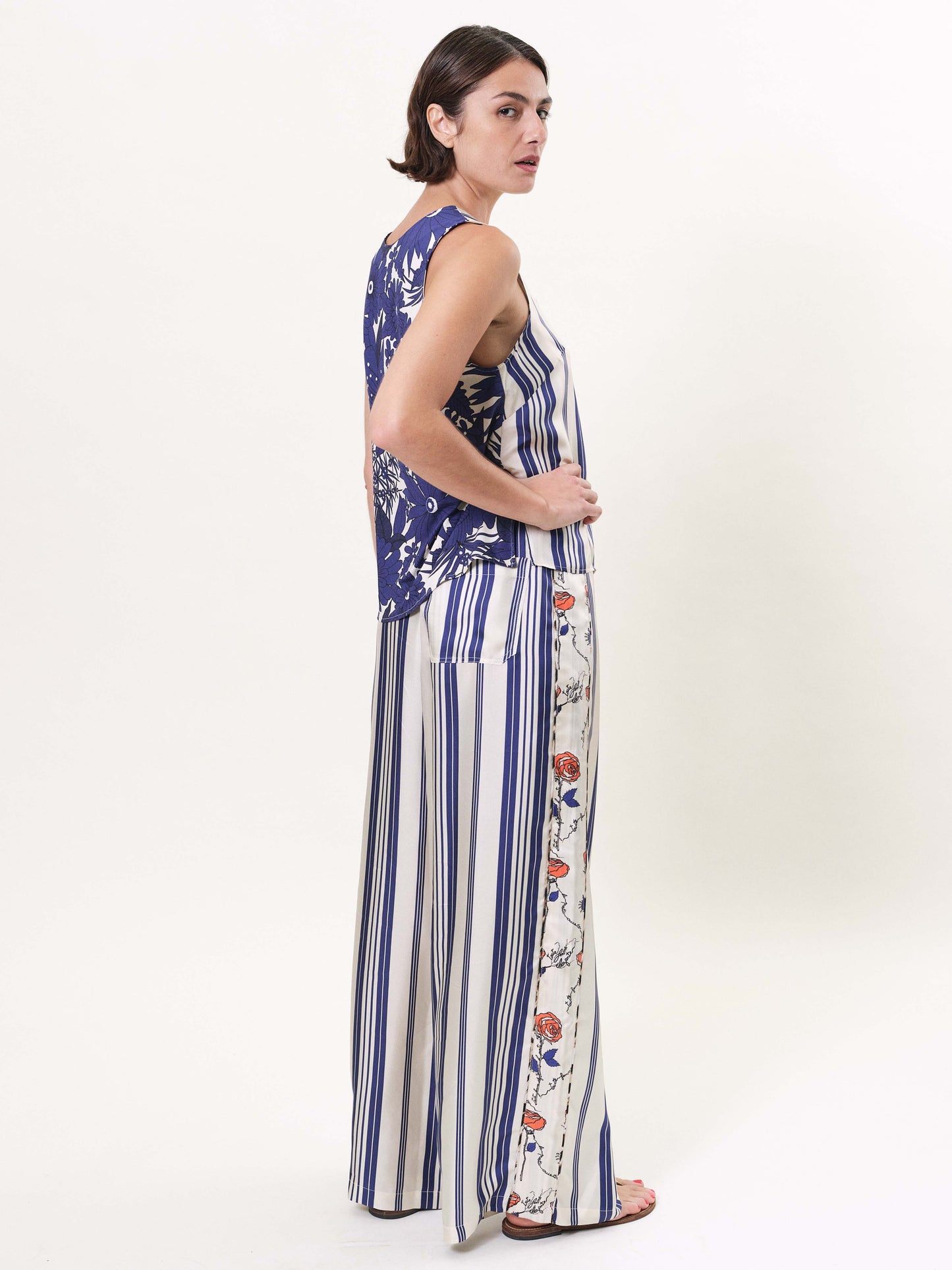 DIERDRE SILK TWILL & JERSEY TANK TOP